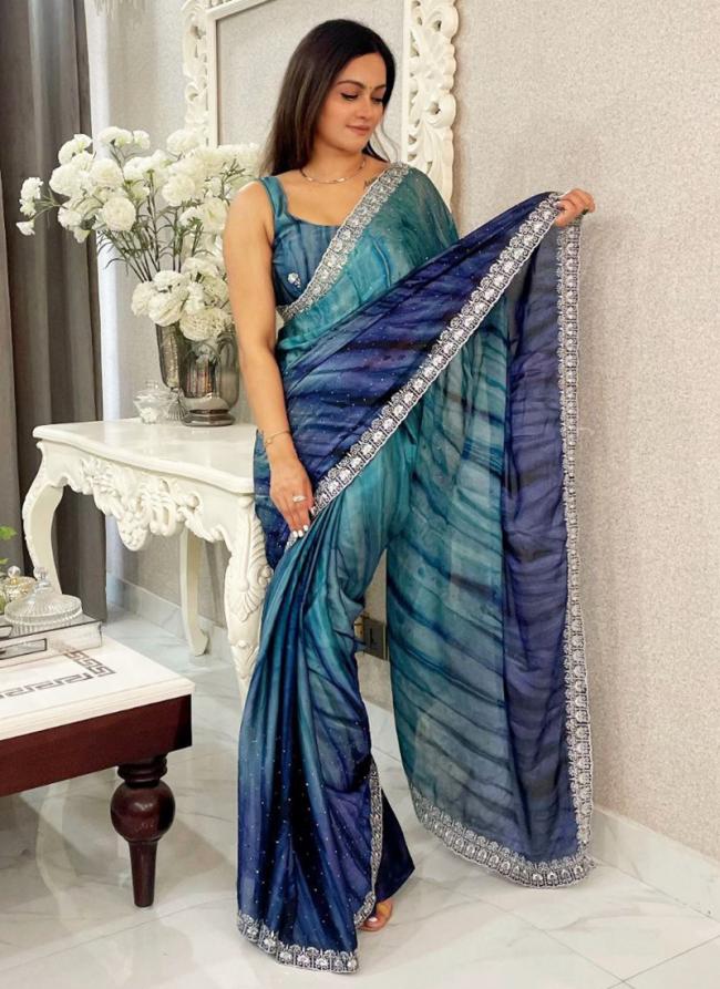 Rangoli Prizam Print Sky Blue Party Wear Sequins Work Saree